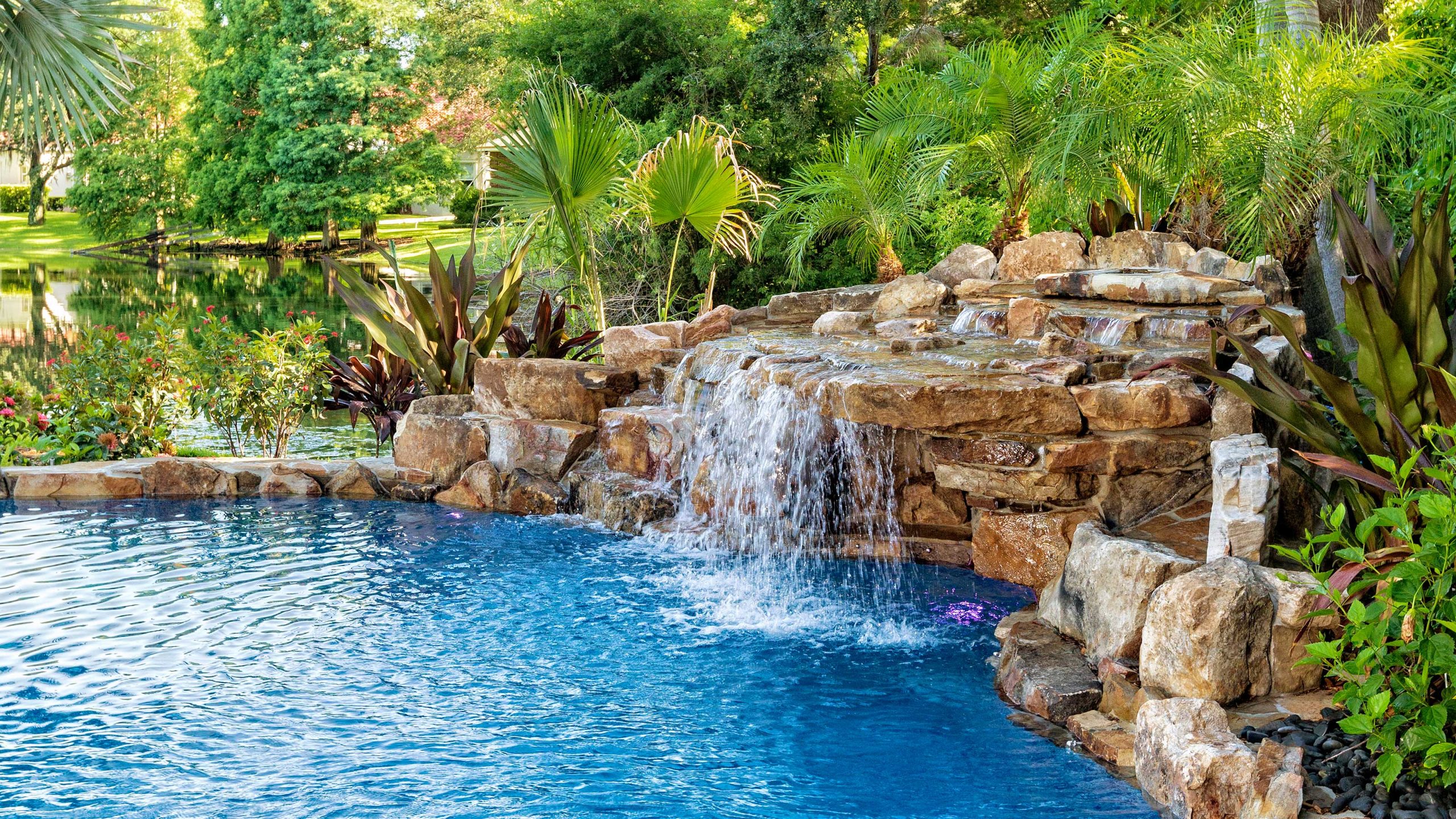 calming swimming pool water features